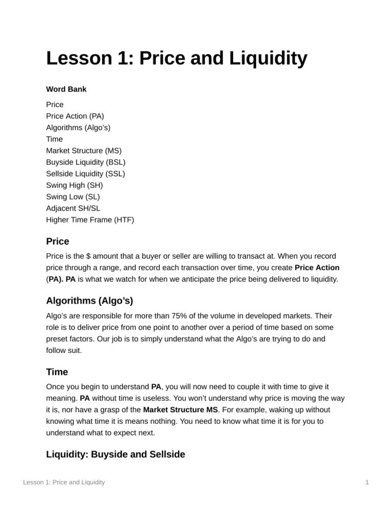 Price and Liquidity PDF – Trading Education Series