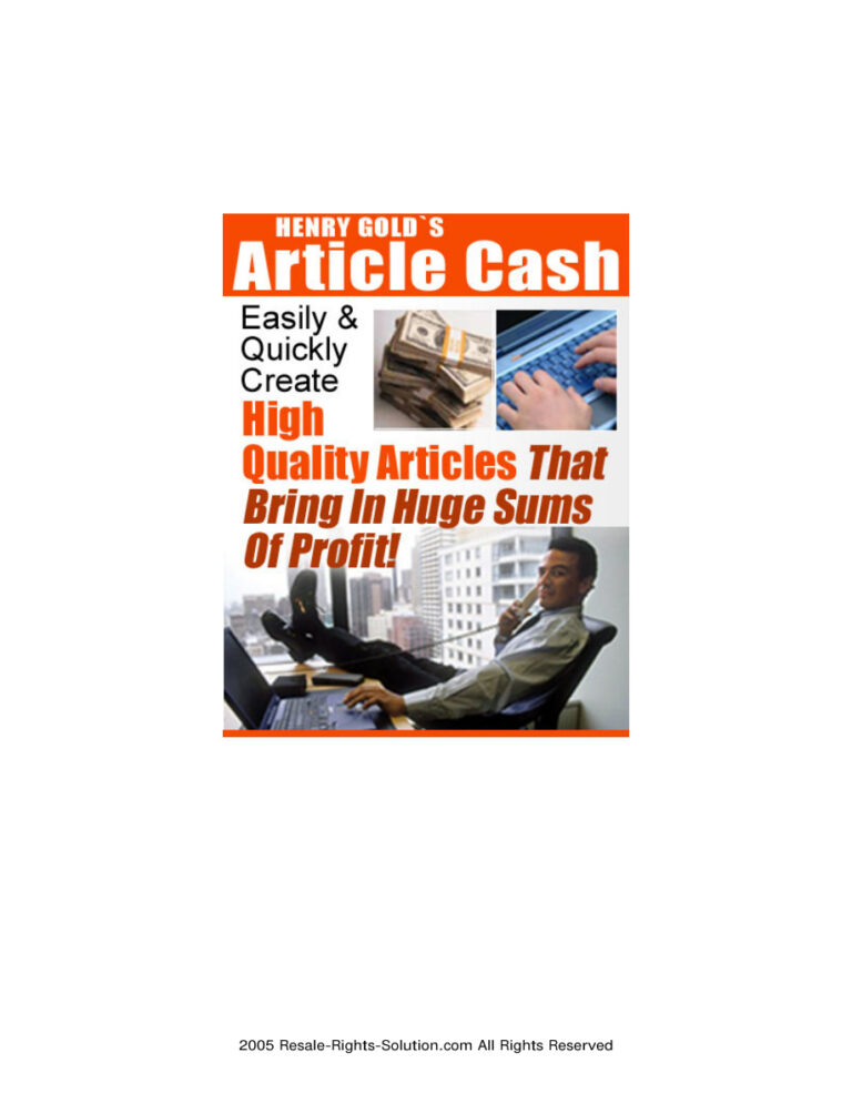 Henry Gold’s Article Cash PDF Download – Henry Gold