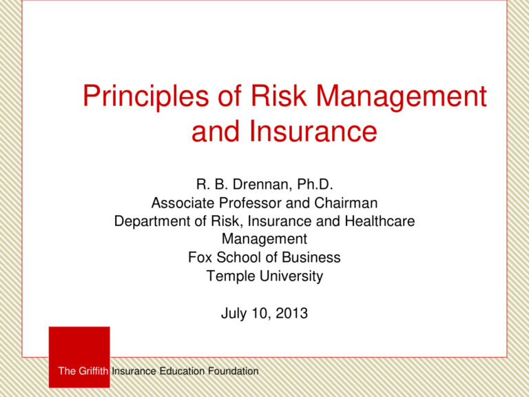 Basic Principles of Risk Management and Insurance PDF Download – The Griffith