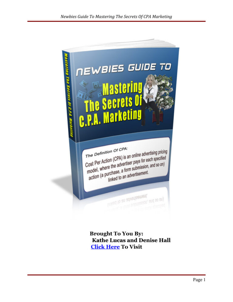 Newbie’s Guide to Mastering the Secrets of C.P.A. Marketing PDF Download – Unknown Author