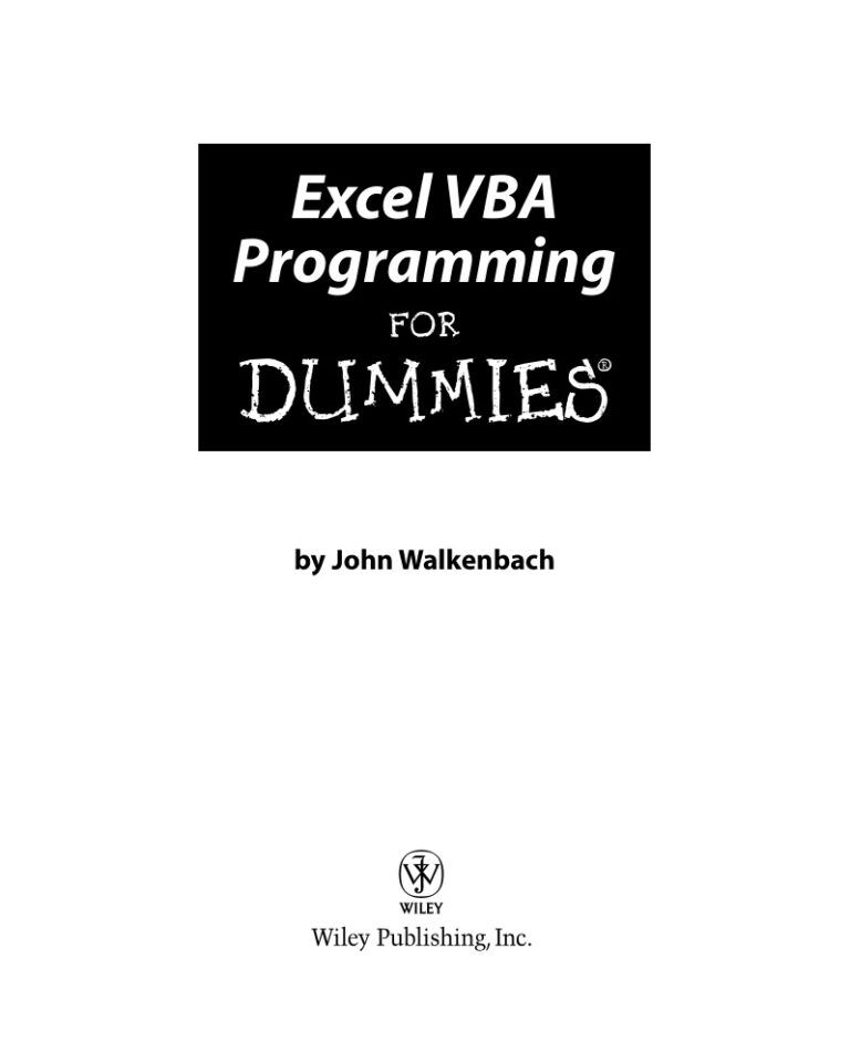 Excel VBA Programming for Dummies PDF Download – John Walkenbach