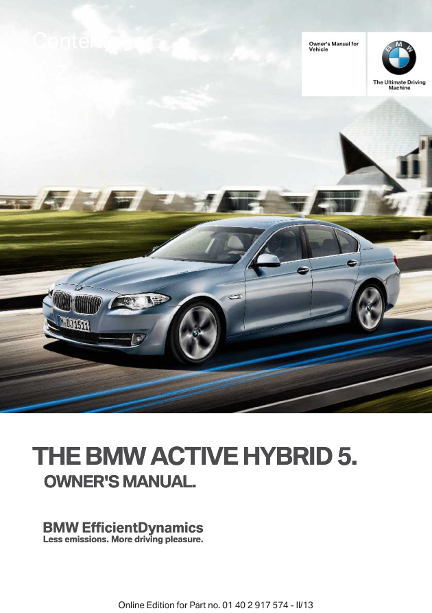 The BMW ActiveHybrid 5 Owner’s Manual PDF Download – BMW Group