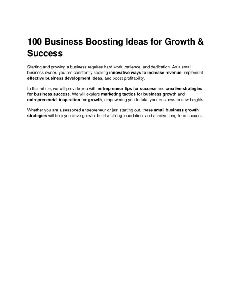 100 Business Boosting Ideas for Growth Success PDF Download – Unknown Author