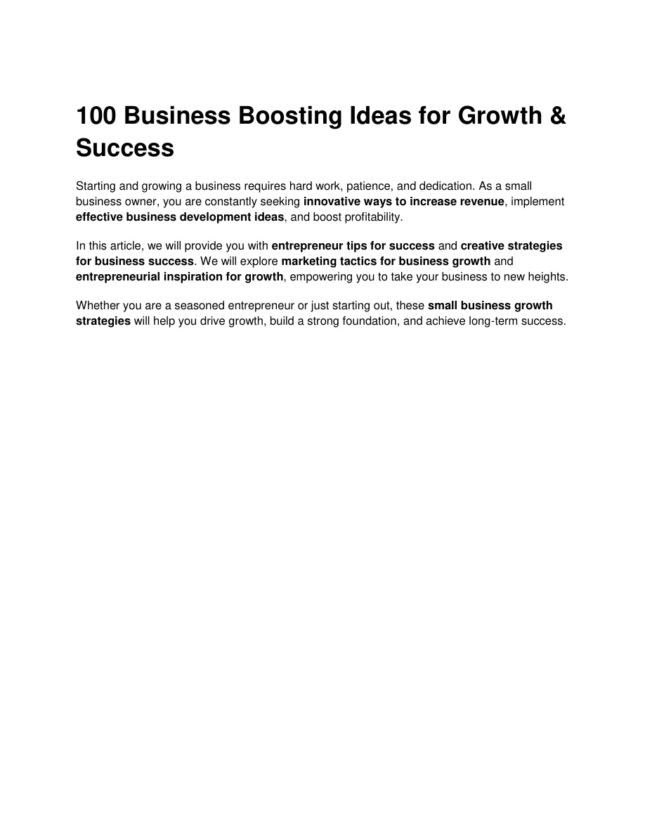 100 Business Boosting Ideas for Growth Success PDF Download
