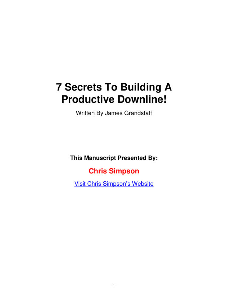 7 Secrets to Building a Productive Downline PDF Download – Unknown Author