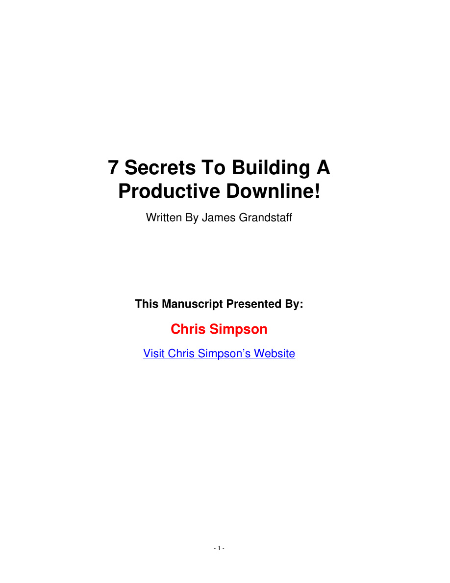 7 Secrets to Building a Productive Downline PDF Download