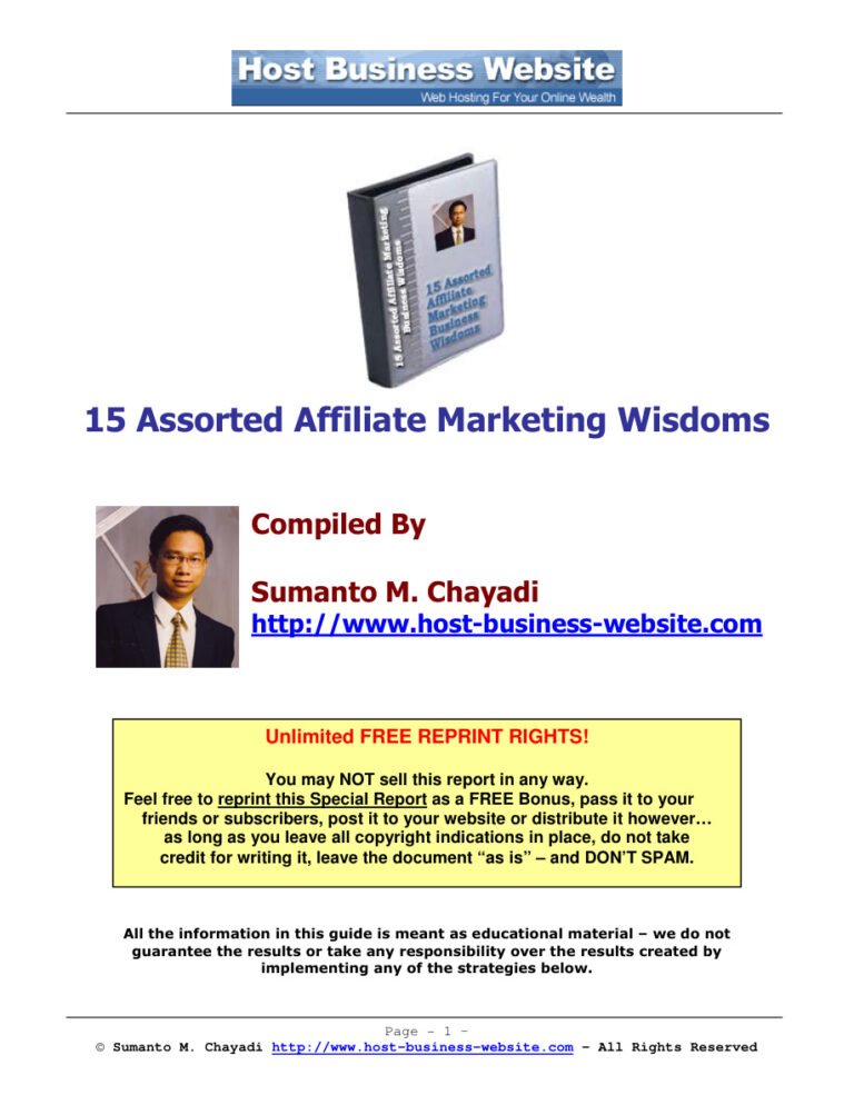 15 Assorted Affiliate Marketing Wisdoms PDF Download – Unknown Author