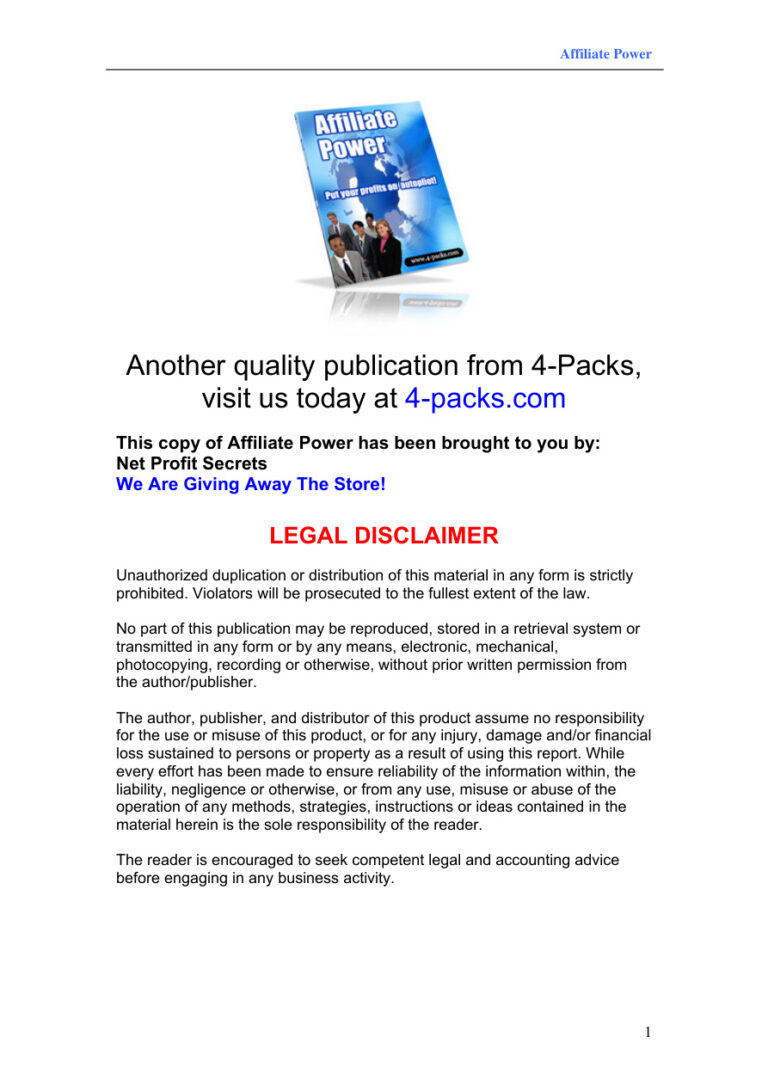 Affiliate Power PDF Download – Unknown Author
