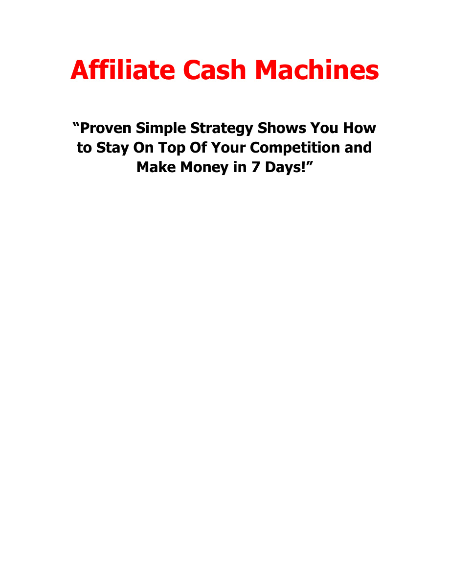 Affiliate Cash Machines PDF Download