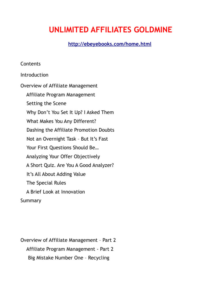 Unlimited Affiliates Goldmine PDF Download – Unknown Author