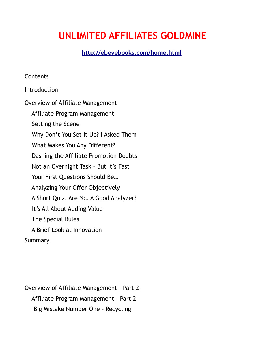 Unlimited Affiliates Goldmine PDF Download