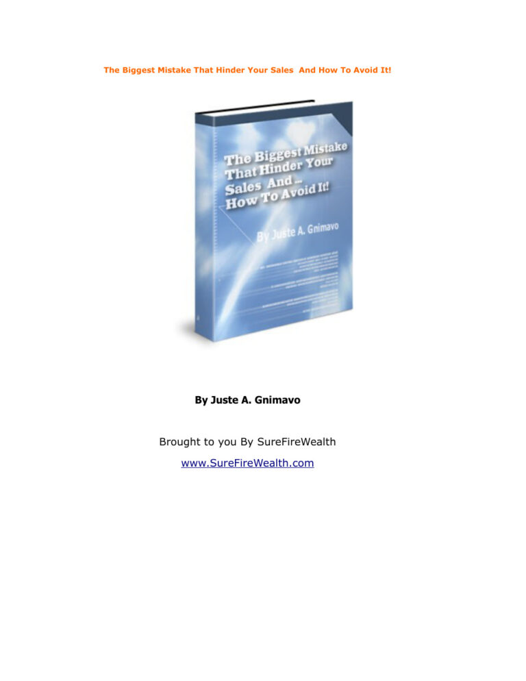 The Biggest Mistake That Hinder Your Sales and How to Avoid It PDF Download – Unknown Author