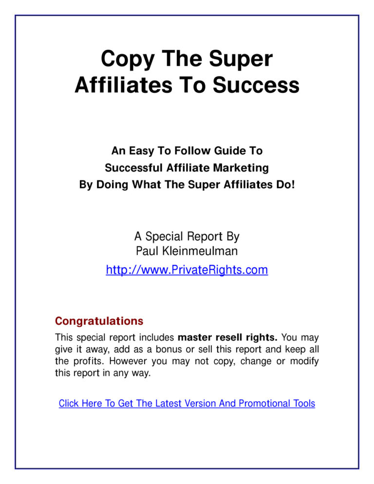 Copy the Super Affiliates to Success PDF Download – Unknown Author