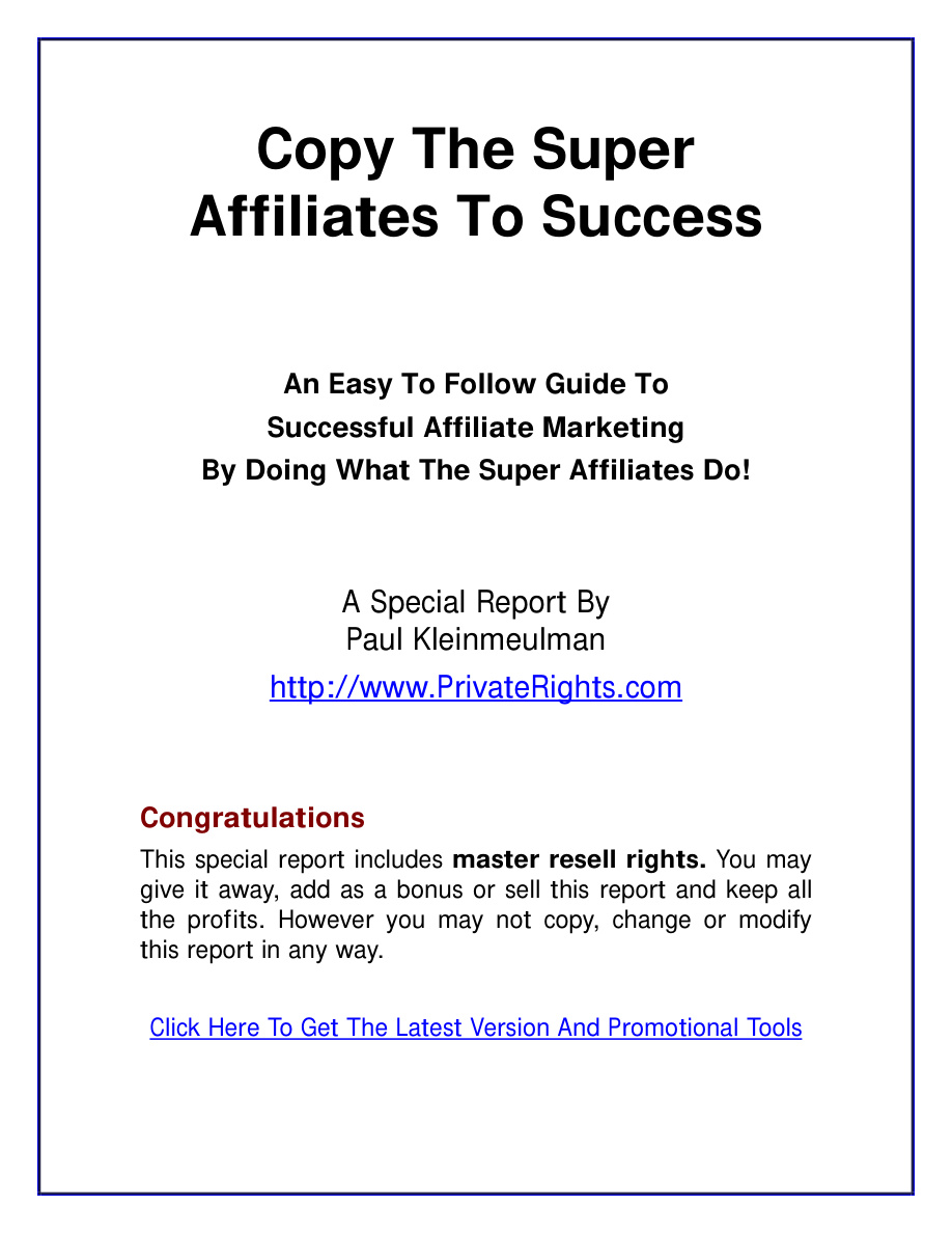 Copy the Super Affiliates to Success PDF Download