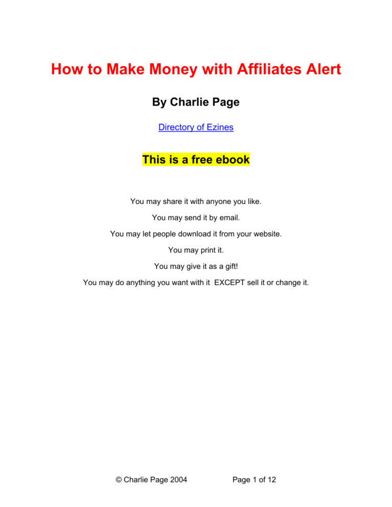 How to Make Money with Affiliates Alert PDF Download – Unknown Author