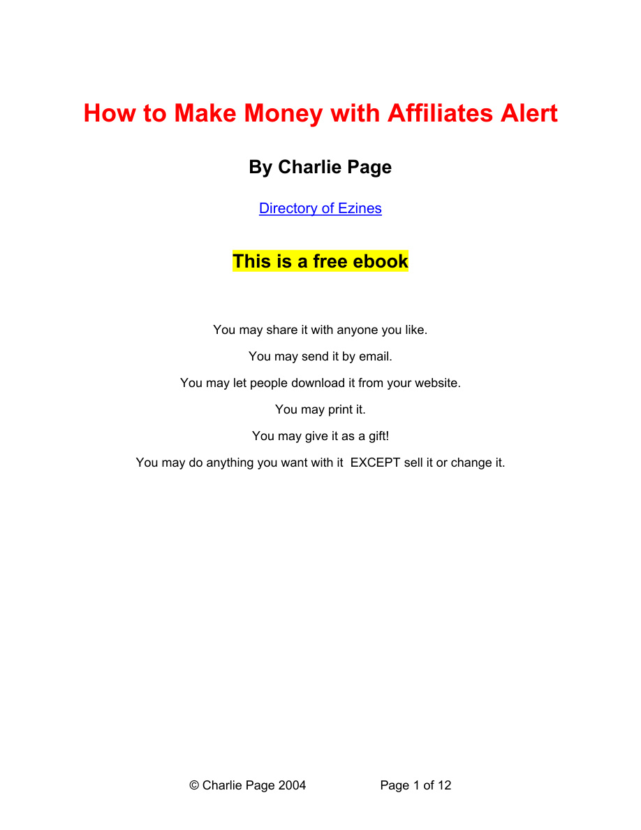 How to Make Money with Affiliates Alert PDF Download