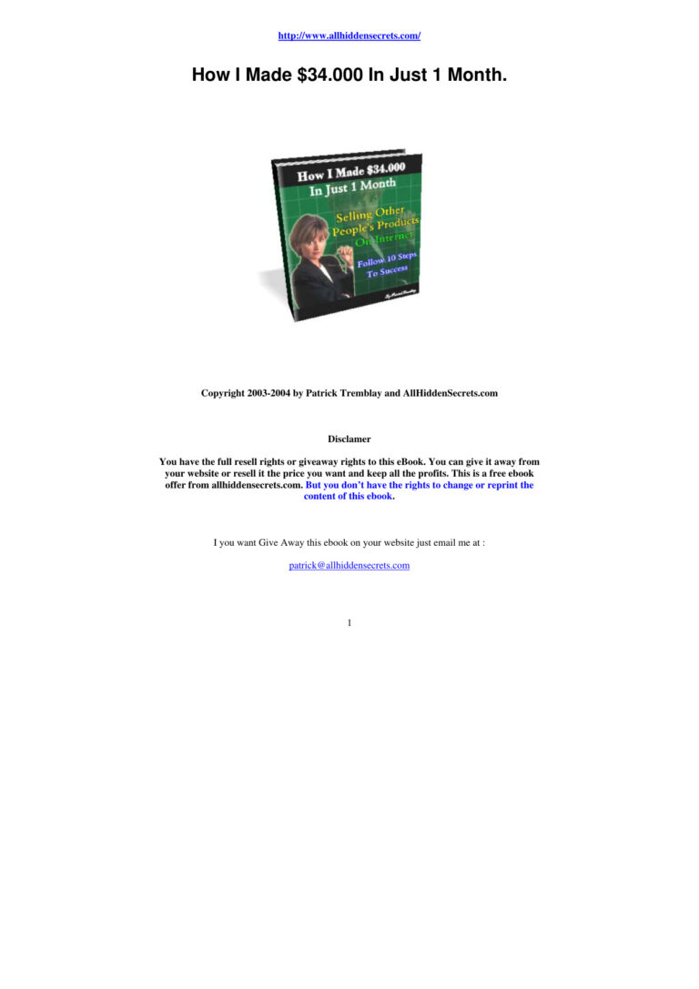 How I Made 34K in Just 1 Month PDF Download – Unknown Author
