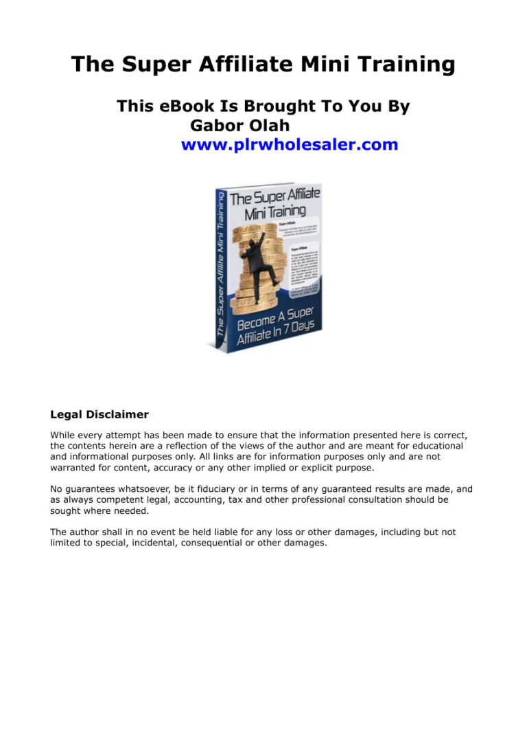 The Super Affiliate Mini Training PDF Download – Unknown Author