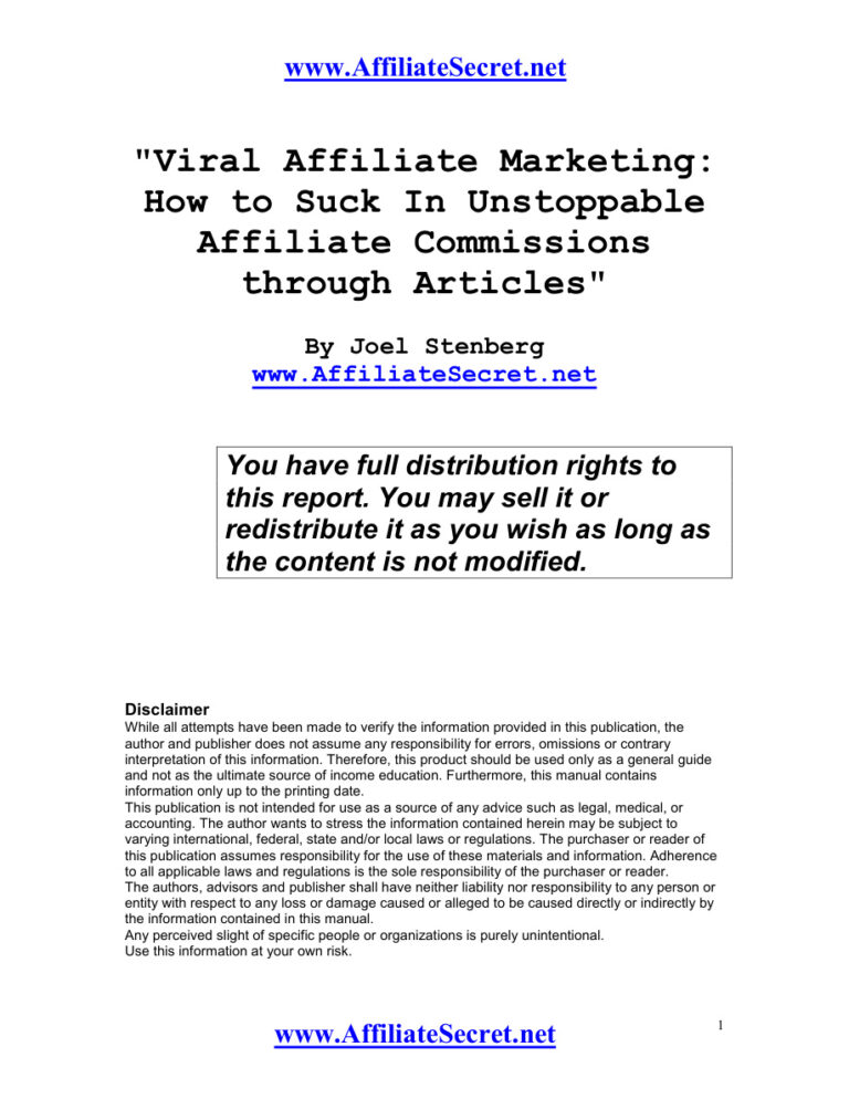 Viral Affiliate Marketing PDF Download – Unknown Author