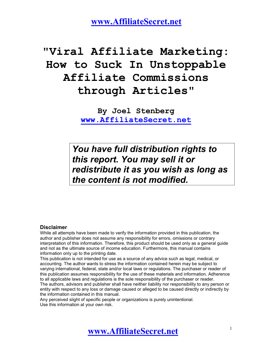 Viral Affiliate Marketing PDF Download