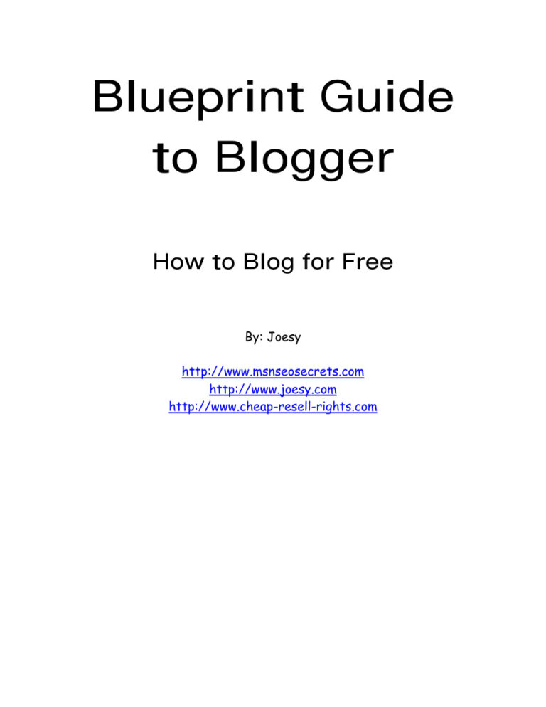 Blueprint Guide to Blogger (Edition 1) PDF Download – Unknown Author