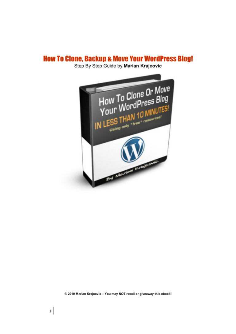 How to Clone or Move Your WordPress Blog PDF Download – Unknown Author