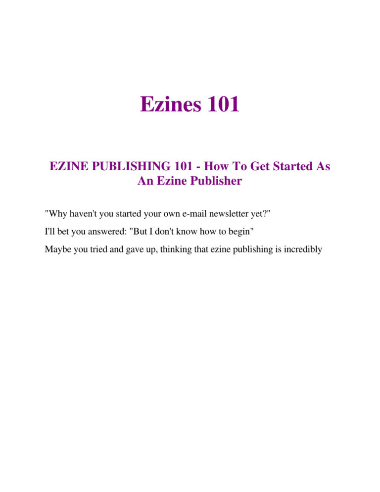 Ezines 101 PDF Download – Unknown Author