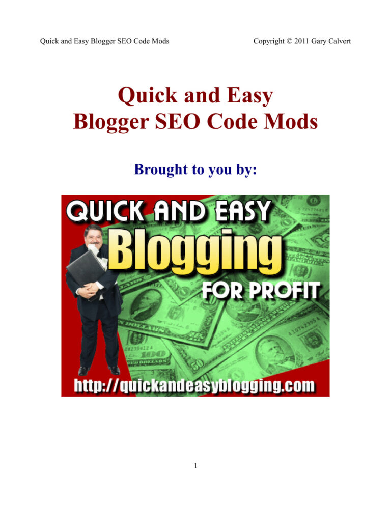 Quick and Easy Blogger SEO Code Mods PDF Download – Unknown Author