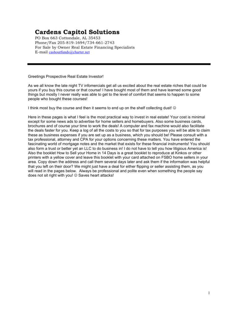 Real Estate Investor Business Plan PDF Download – Unknown Author