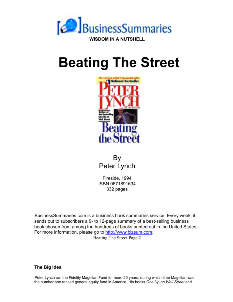 Business Summaries: Beating the Street PDF Download – Peter Lynch