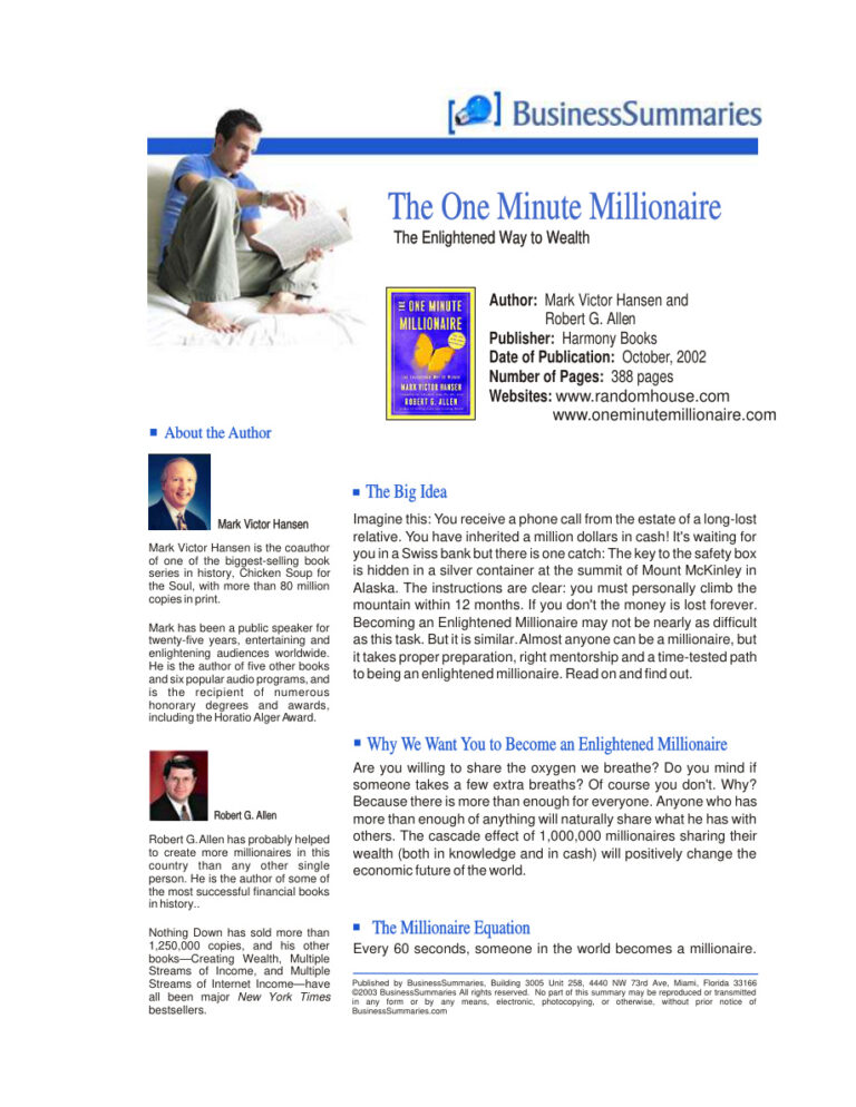 The One Minute Millionaire PDF Download – Mark Victor Hansen and Robert G. Allen