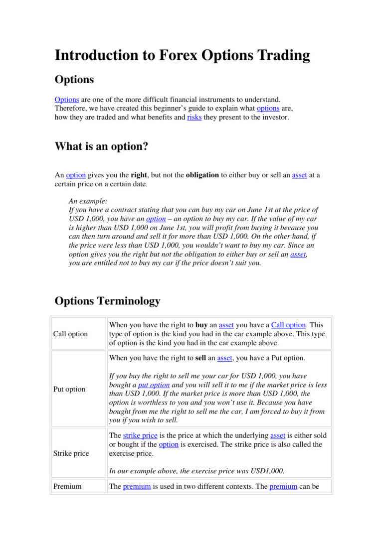 Introduction to Forex Options Trading PDF Download – Unknown Author