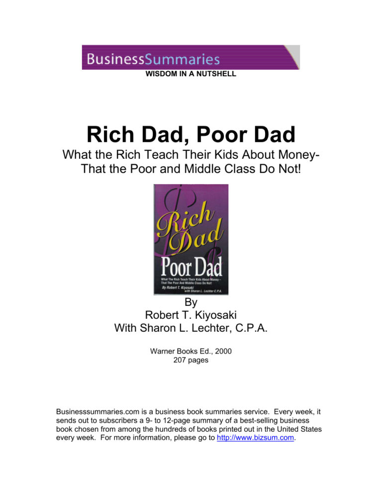 Rich Dad Poor Dad Business Summary PDF Download – Robert Kiyosaki