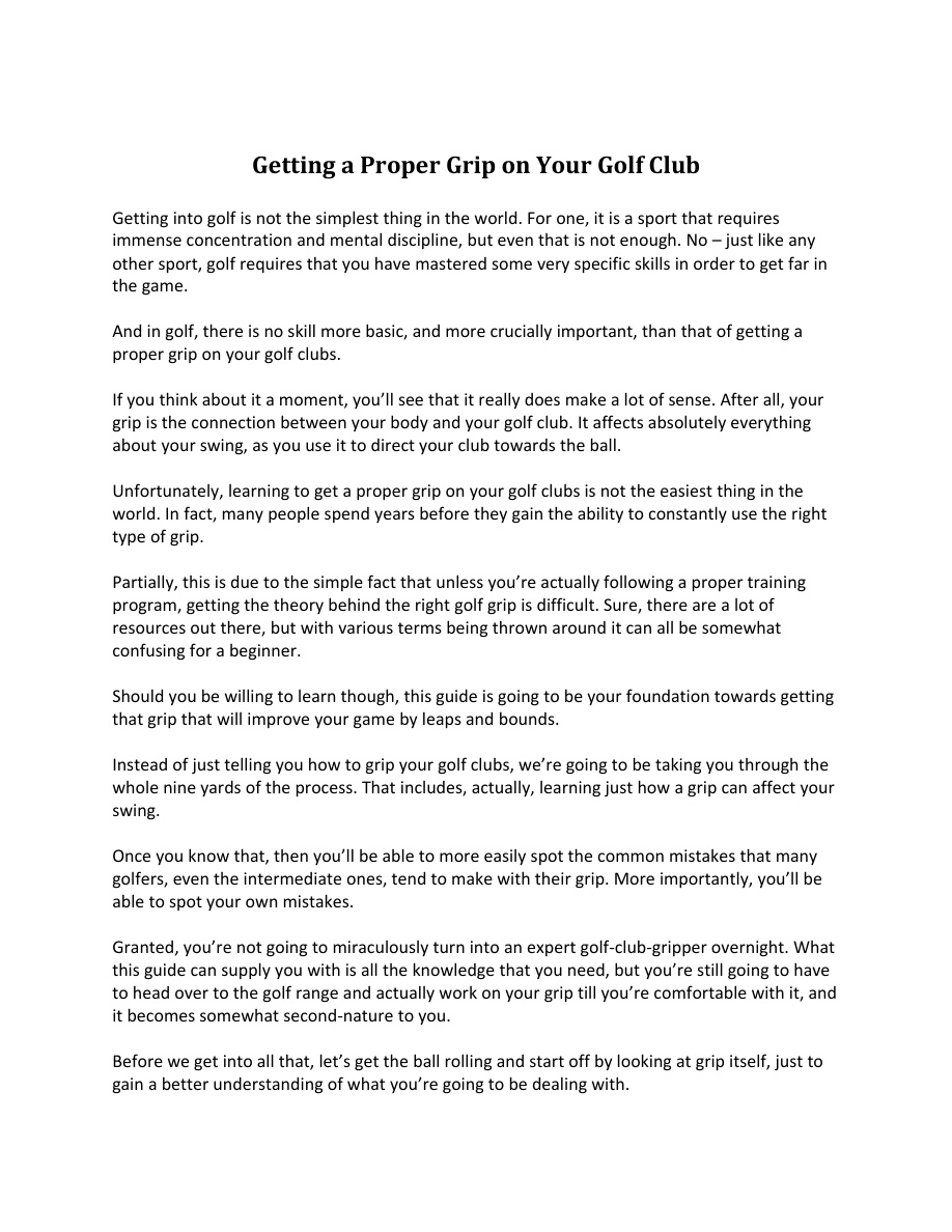 Getting a Proper Grip on Your Golf Club PDF Download