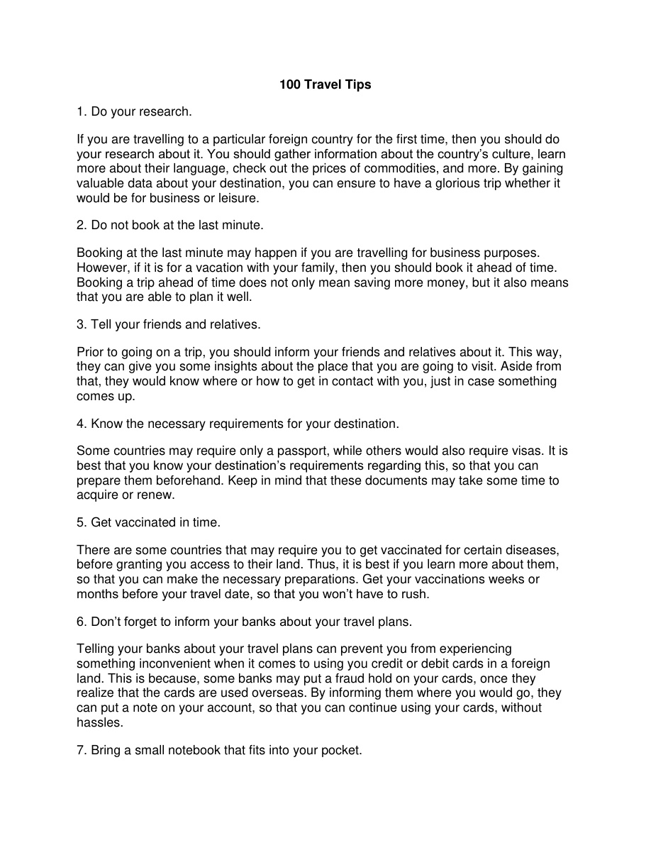 100 Travel Tips PDF Download