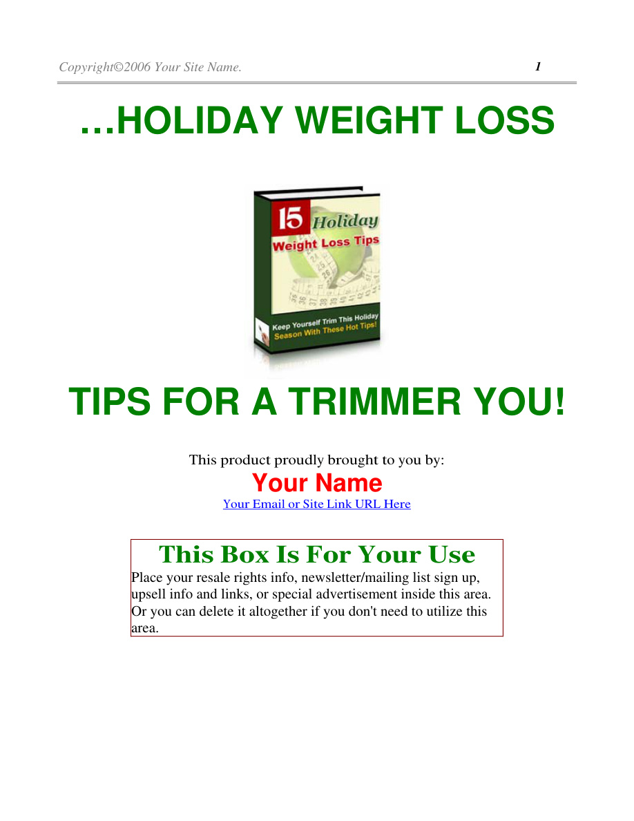 15 Holiday Weight Loss Tips PDF Download