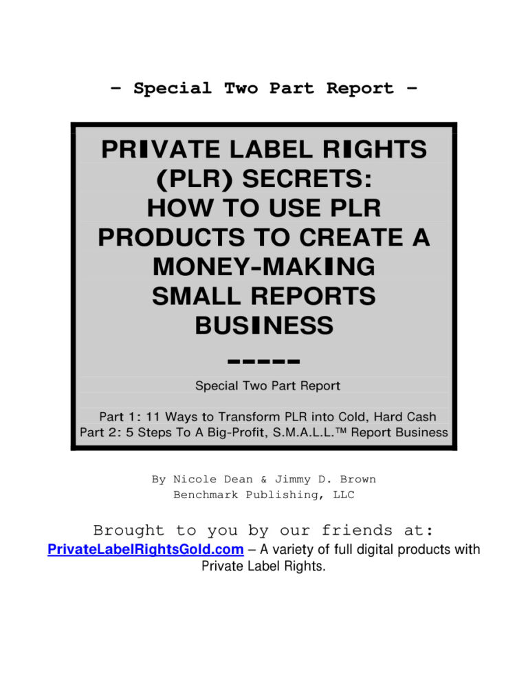 Private Label Rights (PLR) Secrets PDF Download – Unknown Author