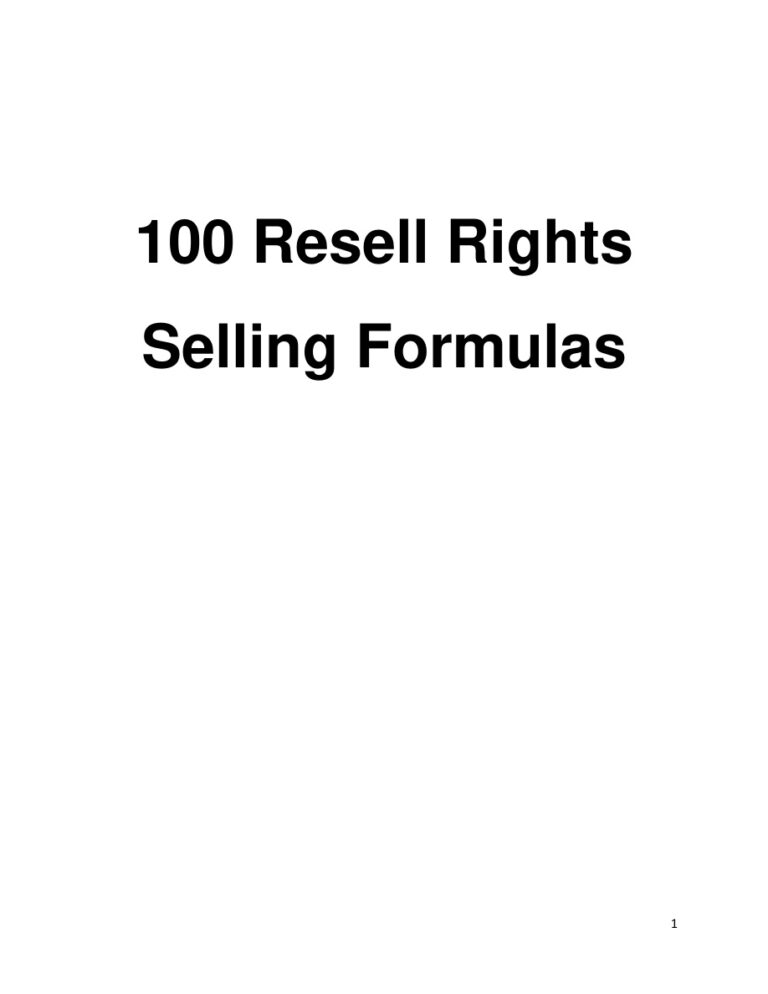 100 Resell Rights Selling Formulas PDF Download – Unknown Author
