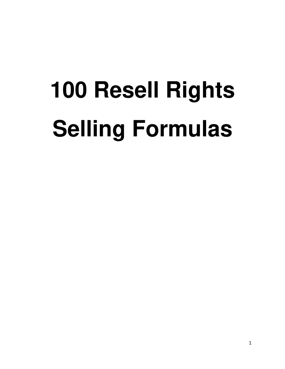 100 Resell Rights Selling Formulas PDF Download