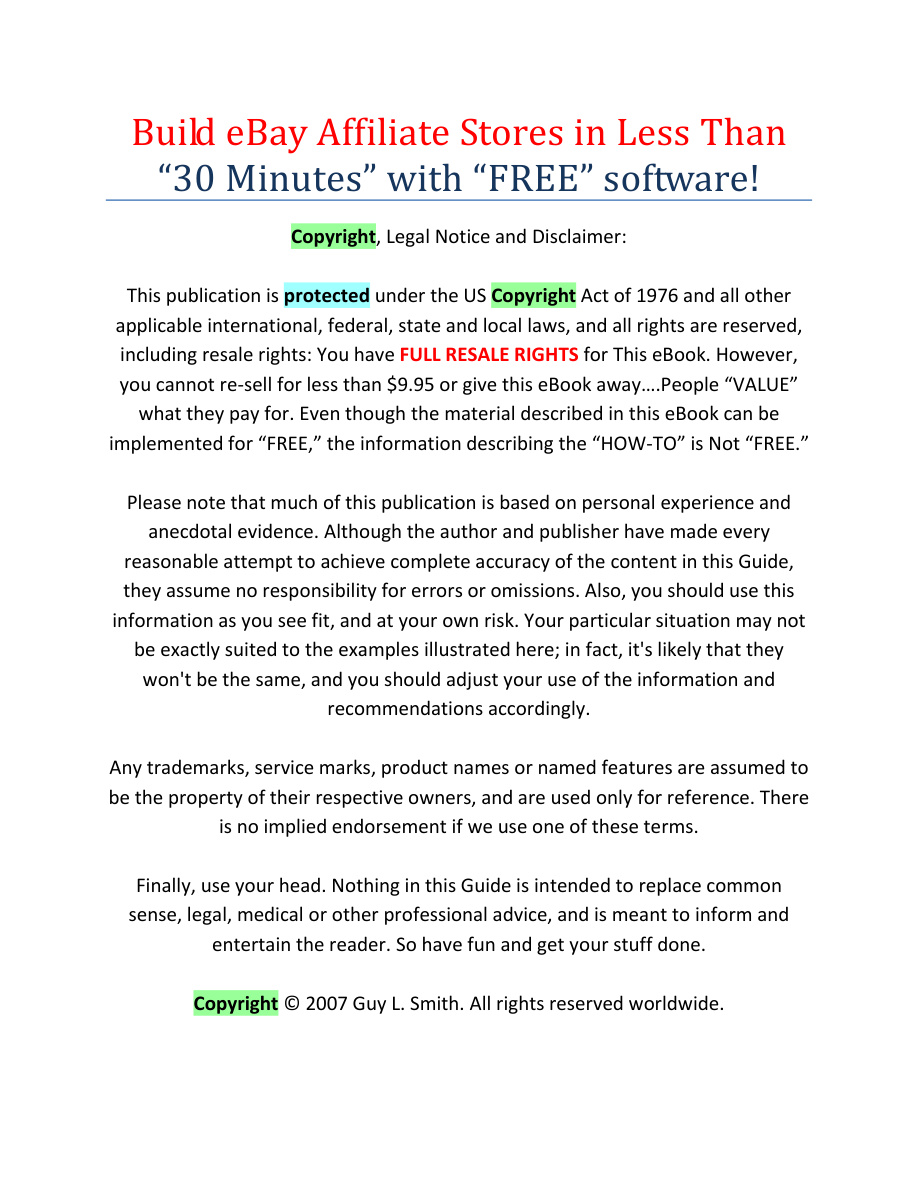 Build eBay Affiliate Stores in Less Than 30 Minutes with Free Software PDF Download