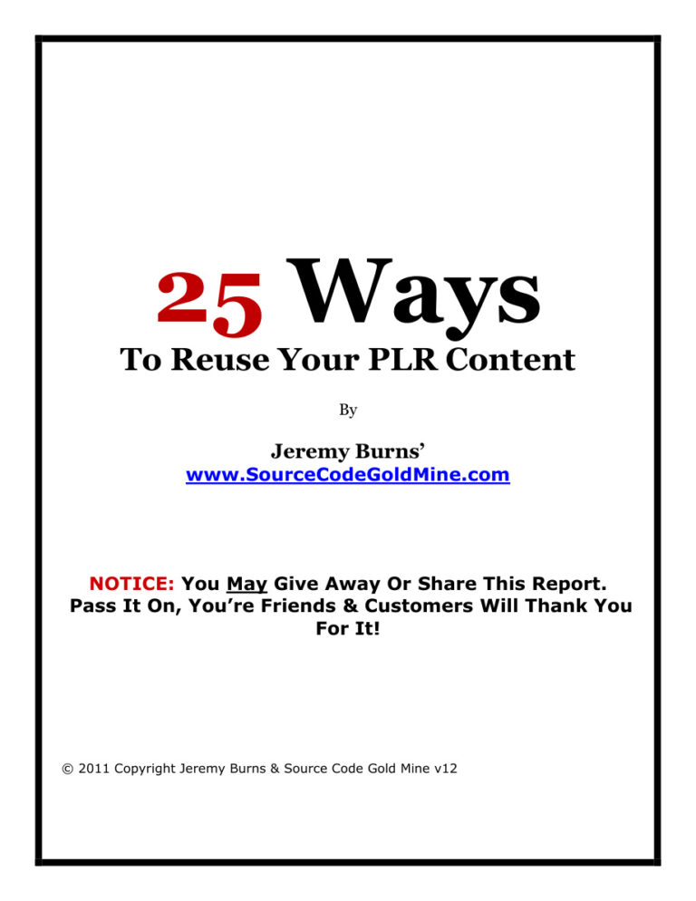 25 Ways to Reuse Your PLR Content PDF Download – Unknown Author