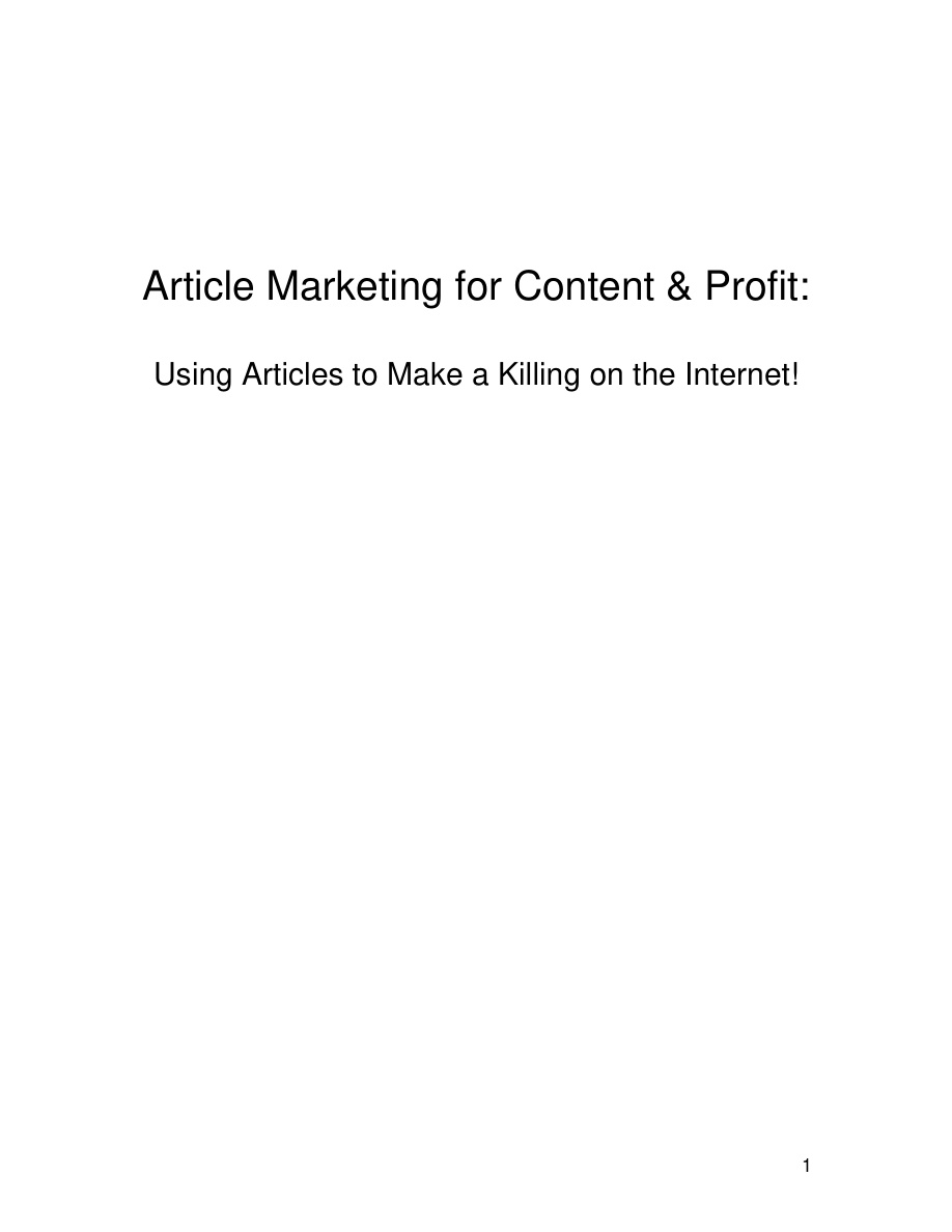 Article Marketing for Content Profit PDF Download