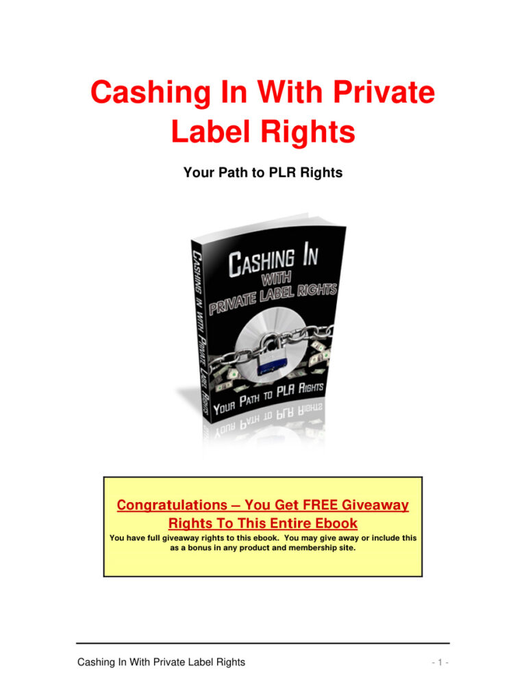 Cashing In With Private Label Rights PDF Download – Unknown Author