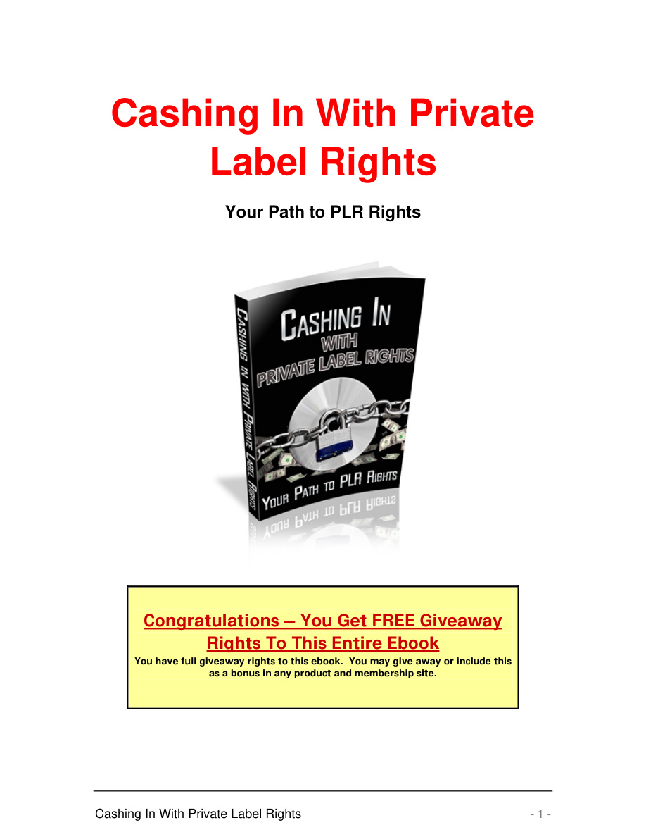 Cashing In With Private Label Rights PDF Download
