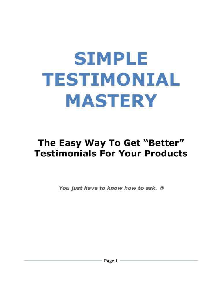 Simple Testimonial Mastery PDF Download – Unknown Author
