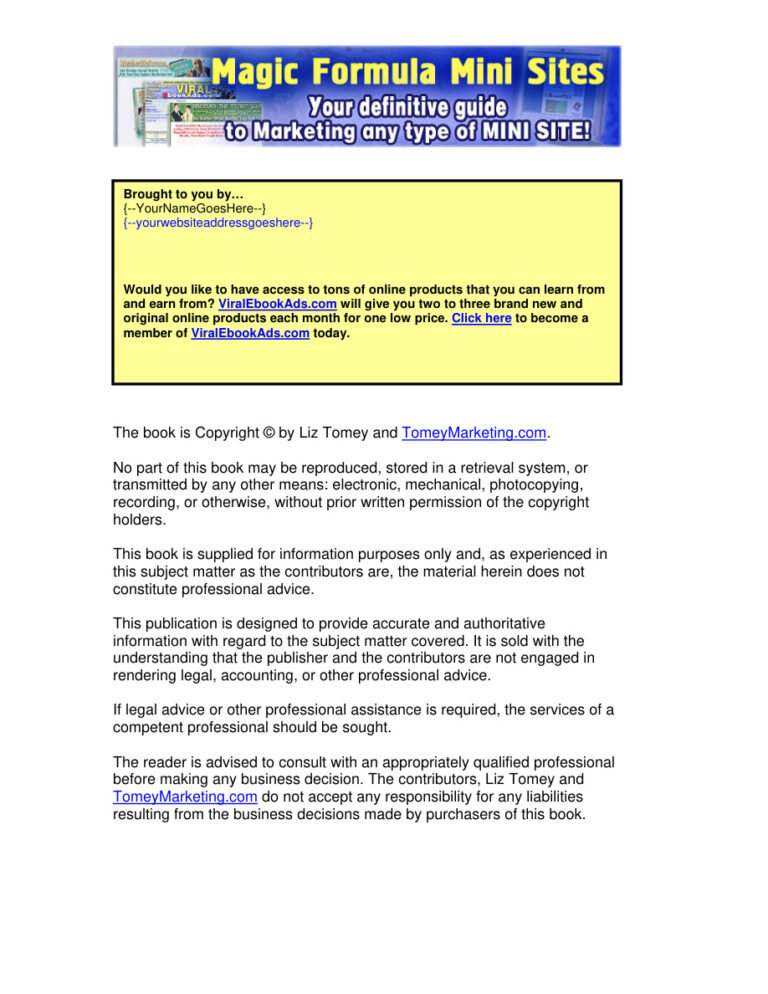 Magic Formula Mini Sites PDF Download – Unknown Author
