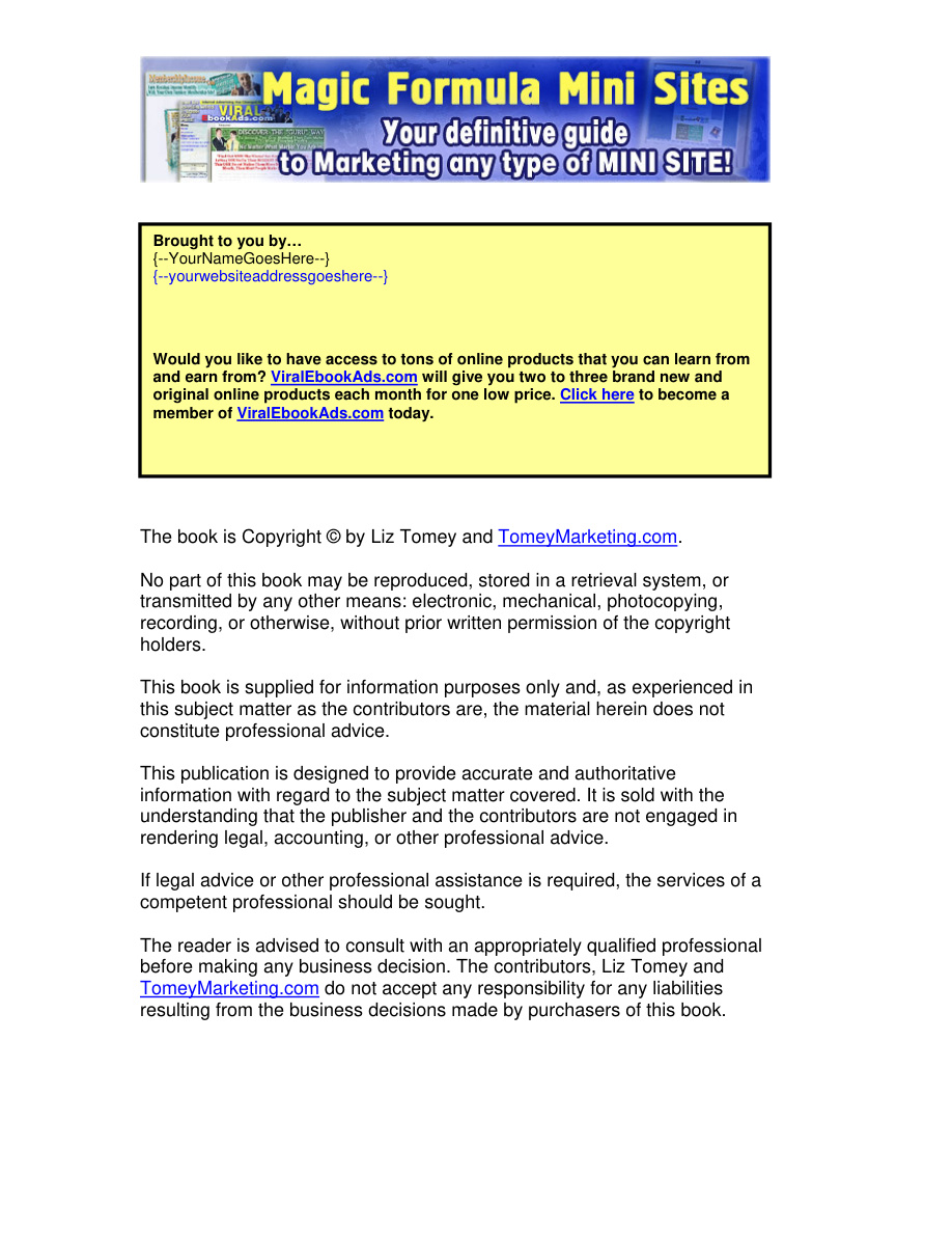 Magic Formula Mini Sites PDF Download