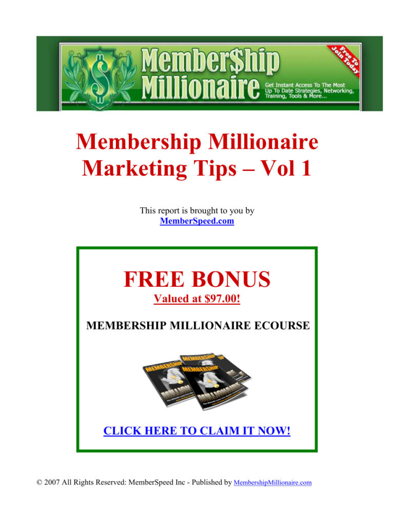 Membership Millionaire Marketing Tips (Volume 1) PDF Download – Unknown Author