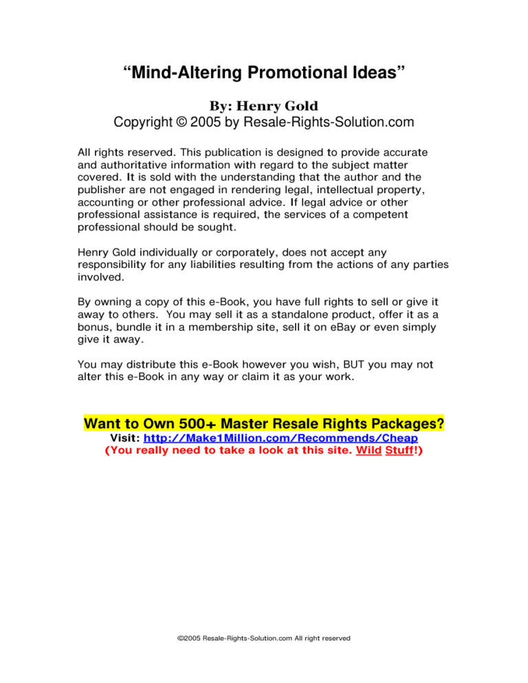 Mind-Altering Promotional Ideas PDF Download – Unknown Author