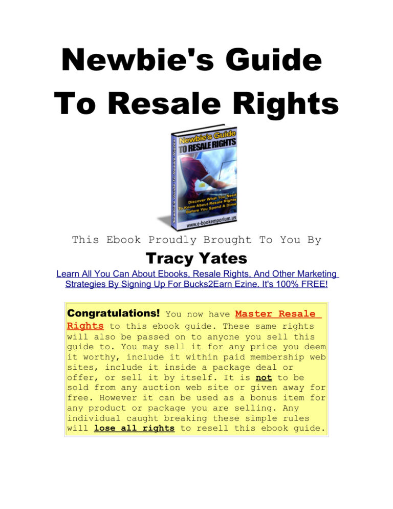 Newbie’s Guide to Resale Rights PDF Download – Unknown Author